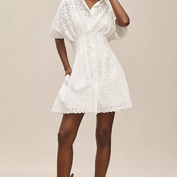 The Tobie Eyelet Mini Shirt Dress by Exquise - Picture 2 of 4